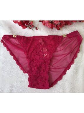 VICTORIA'S SECRET L DREAM ANGELS BUTTERFLY CHARM BLING RUCHED PINK PANTIES NWT